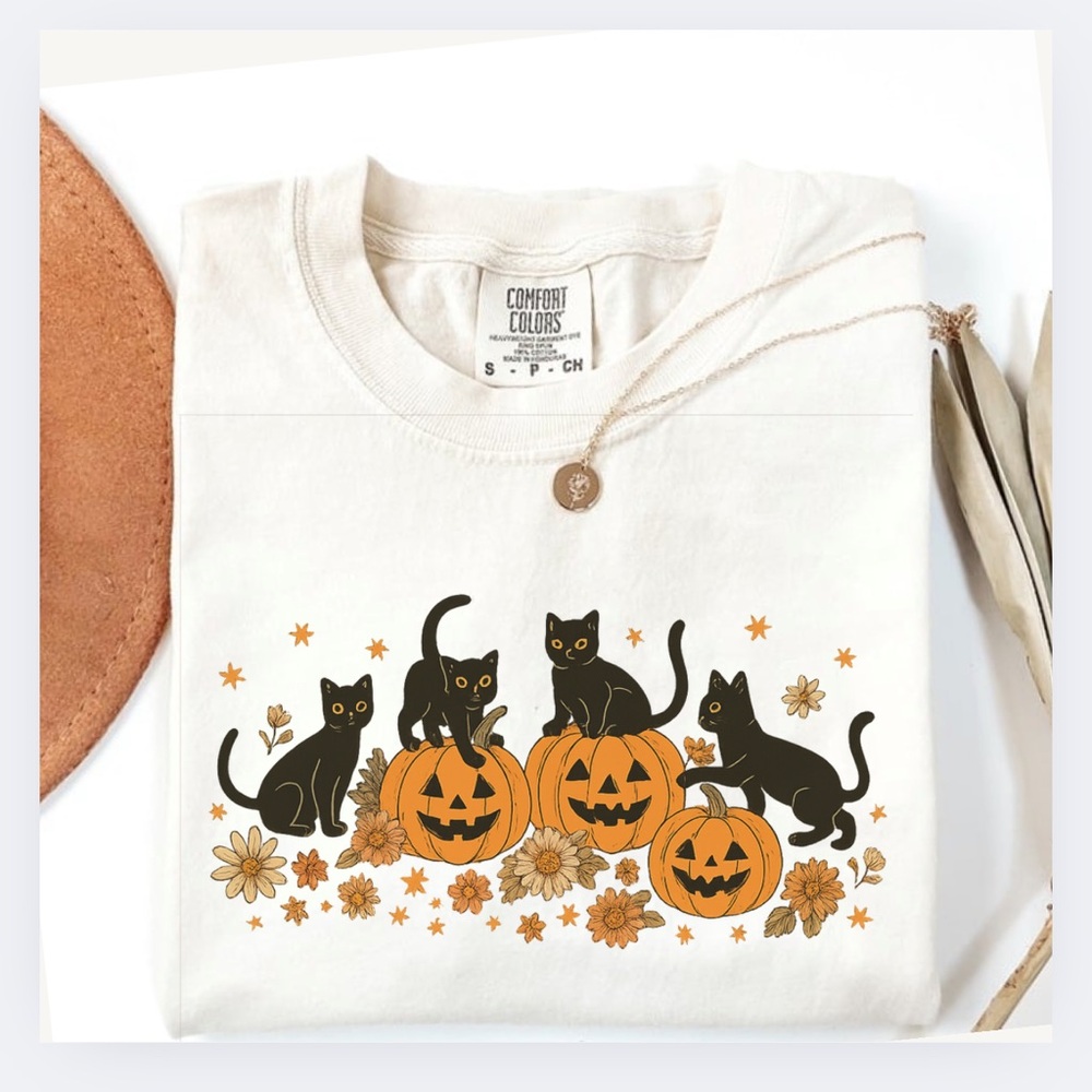 NEW Cute Halloween Cat Comfort Colors Graphic Tee, Oversized Shirt S-3X